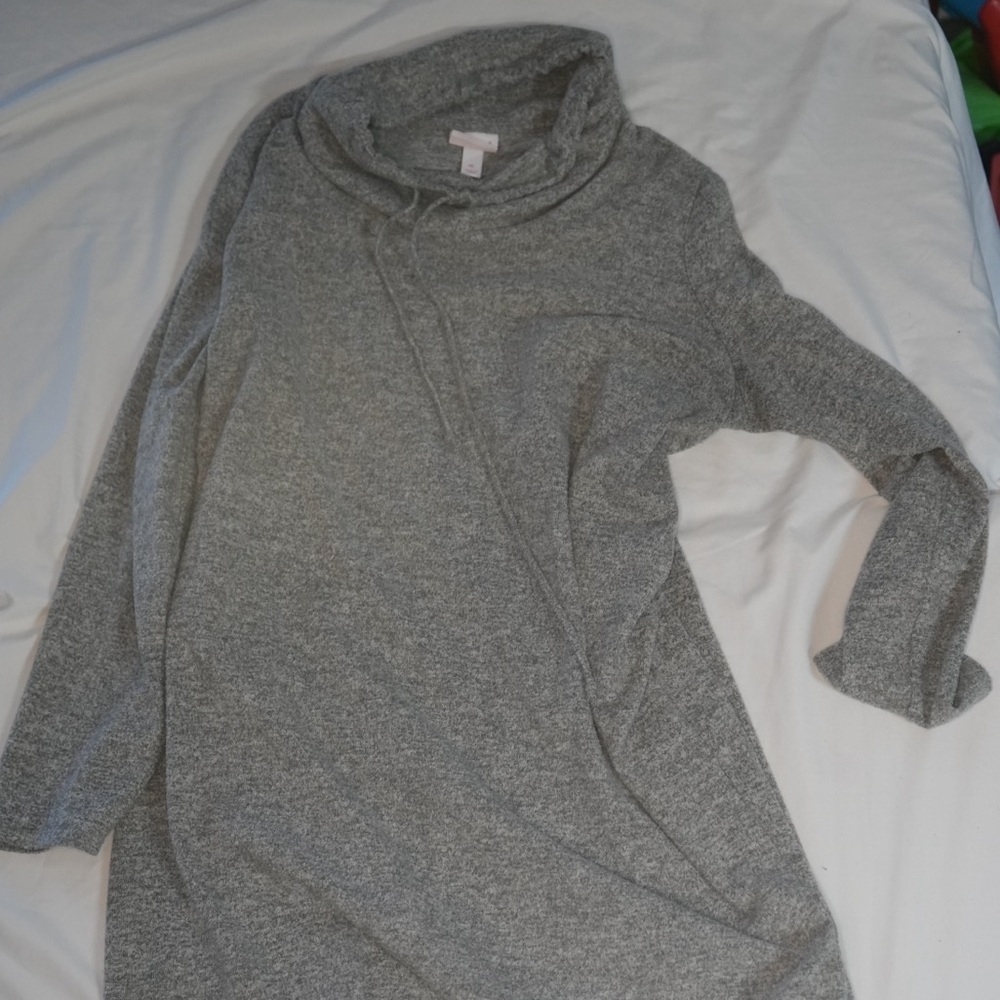 Cozy Gray Maternity Cowl Neck Sweater Dress